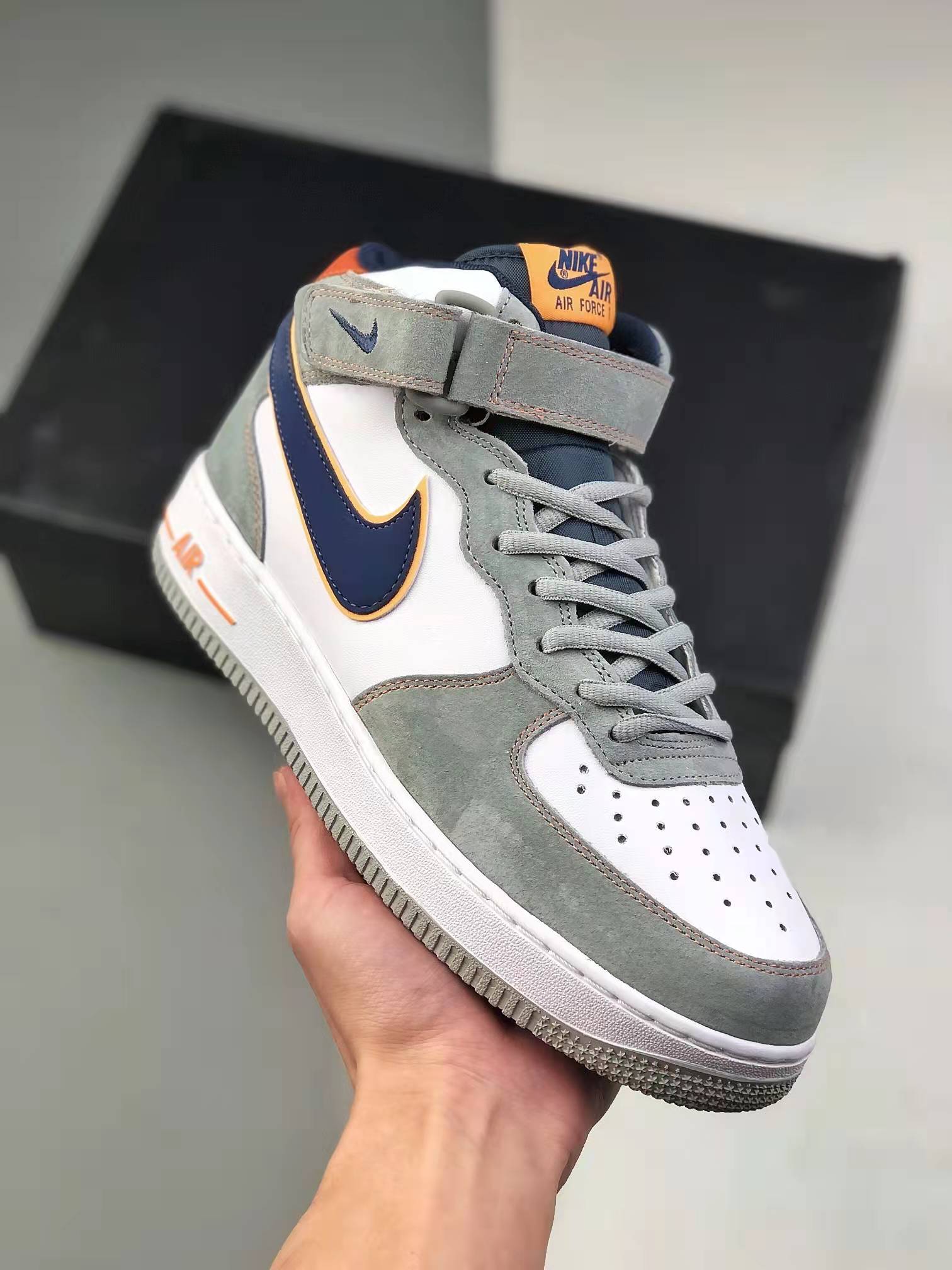 Nike Air Force 1 07 Mid Grey White Navy Orange CQ5059-203 - Stylish and Versatile Sneakers