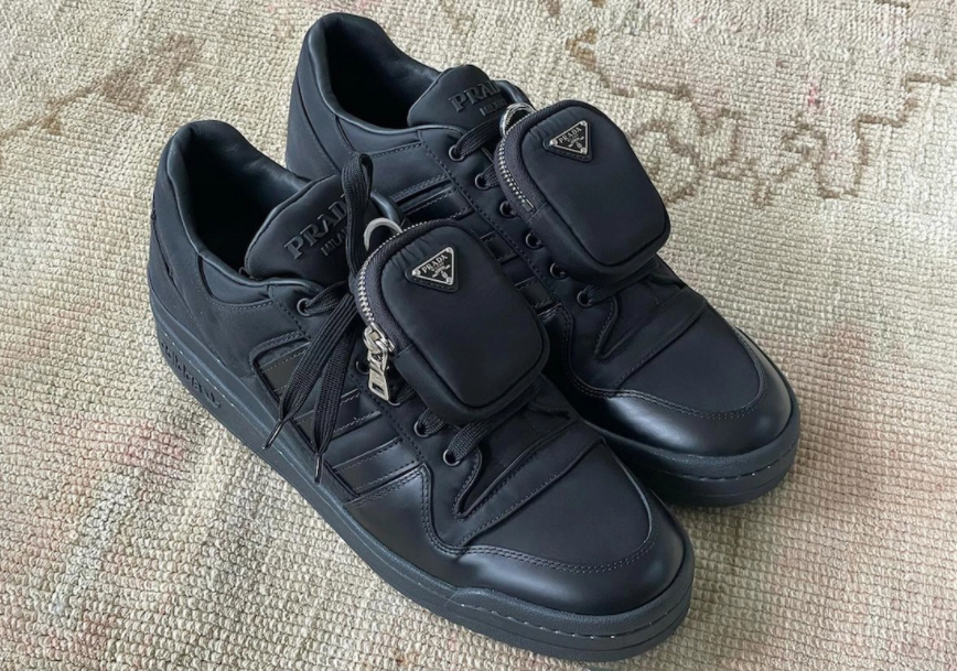 PRADA x Adidas Originals Unisex Forum Low Re-Nylon Sneakers - Black | 2EG390_3LJX_F0557