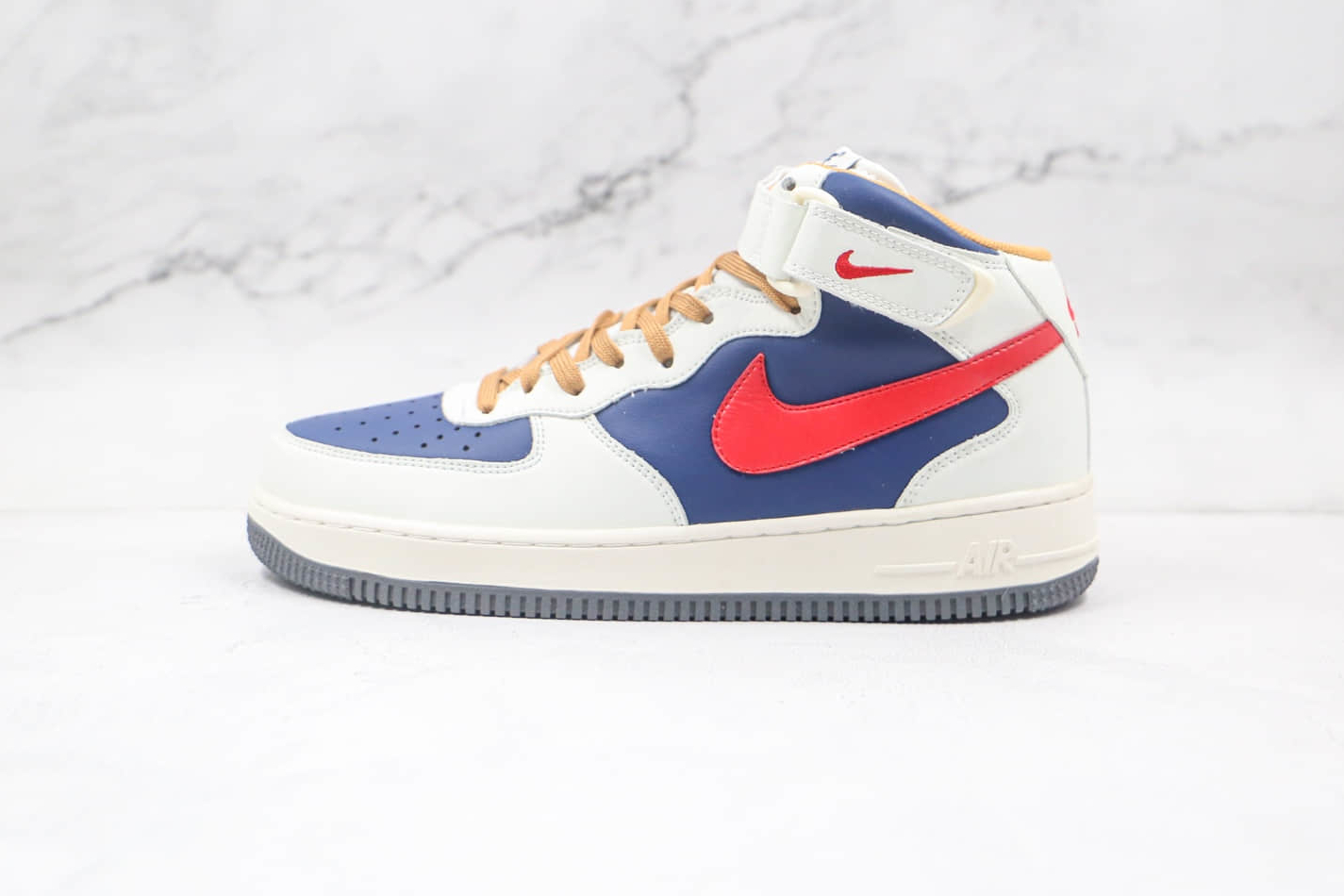 Nike Air Force 1 07 Mid Beige Dark Blue University Red 512745-068 - Shop the Latest Nike AF1 Mid Sneakers!