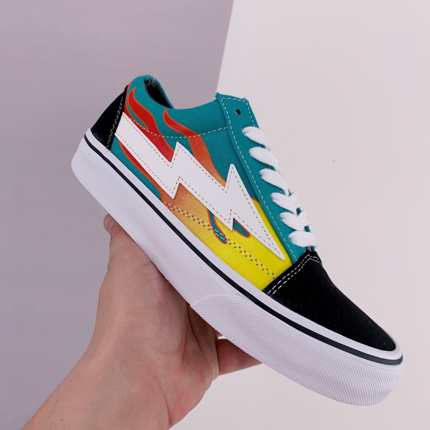 Revenge x Storm Low Top Teal Flame - Trendy Fire-Inspired Skate Shoes