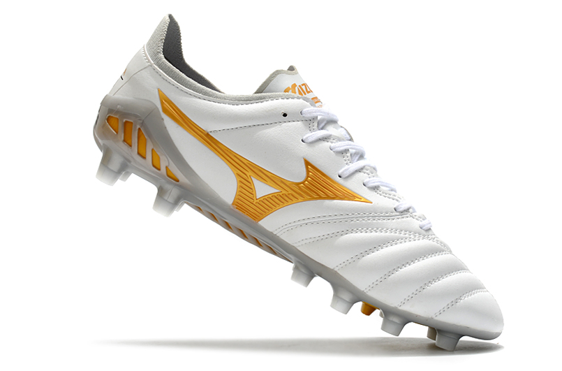 Mizuno Morelia Neo 3 FG White Gold Smoke Grey | Premium Soccer Cleats